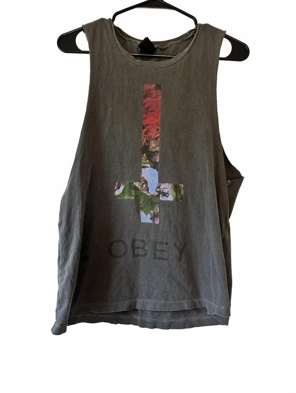OBEY Gray Sleeveless Cross Tank Top Size S